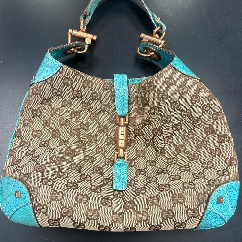 Gucci Tan and Turquoise Shoulder Bag